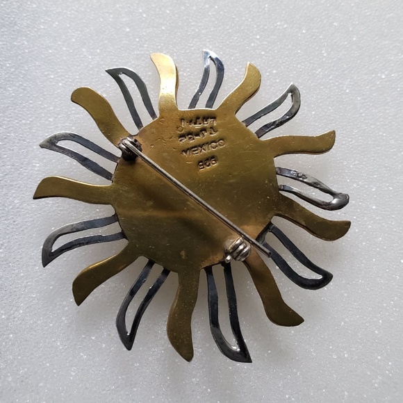 TAXCO Sun Face Gold tone and Sterling Brooch - Picture 2 of 5